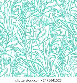 Abstract seamless pattern with green leaves. Vector illustration. 