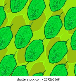 Abstract seamless pattern with green leaves. Vector with clipping mask