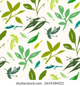 Abstract seamless pattern with green leaves. Vector illustration. 