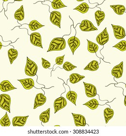 Abstract seamless pattern with green leaves