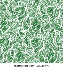 Abstract seamless pattern. Green leaves of plants, or the restless sea