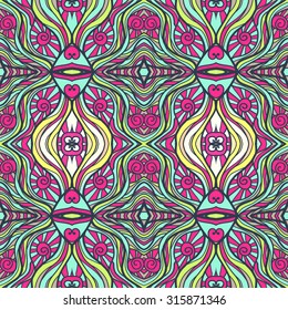 Abstract seamless pattern in green and pink colors