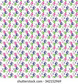 Abstract seamless pattern with green, pink and lilac elements on white background