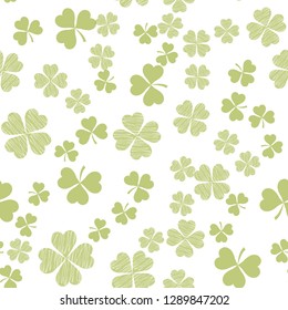 Abstract seamless pattern with green shamrock shapes. St Patricks Day background. Vector illustration eps