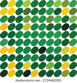 Abstractas patrón sin costuras con óvalos diagonales verdes y amarillos. Textura geométrica de Vector que se asemeja al maíz, frijoles o piel de reptil. Fondo de Fondo de pantalla retro punteado para tela e impresión.