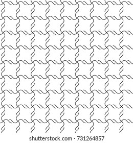 Abstract seamless pattern from grid of crossed lines. Simple black and white geometric squared texture for fabric or clothing. Vector