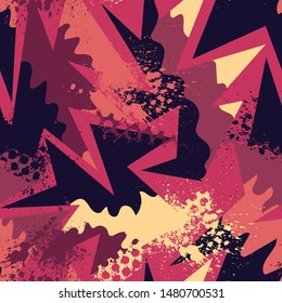 Abstract seamless pattern with grunge and curved elements.