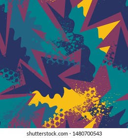 Abstract seamless pattern with grunge and curved elements.