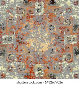 Abstract seamless pattern with grunge dirty texture and vintage ornament. Vector image.