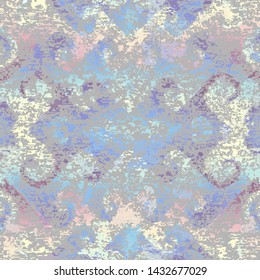 Abstract seamless pattern with grunge dirty texture and vintage ornament. Vector image.