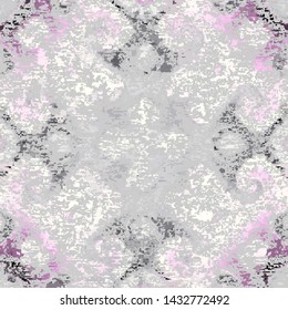 Abstract seamless pattern with grunge dirty texture and vintage ornament. Vector image.