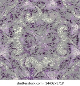 Abstract seamless pattern with grunge dirty texture and vintage ornament. Vector image.
