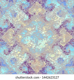 Abstract seamless pattern with grunge dirty texture and vintage ornament. Vector image.