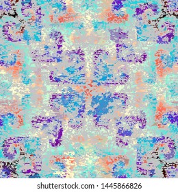 Abstract seamless pattern with grunge dirty texture and vintage ornament. Vector image.