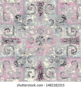 Abstract seamless pattern with grunge dirty texture and vintage ornament. Vector image.