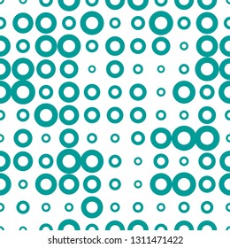 Abstract seamless pattern with grunge halftone dots, rings. Dotted texture, background. Polka dot infinity. Abstract geometrical pattern of round shape.Screen print. Vector illustration.
