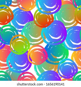 Abstract seamless pattern with grunge polka dots. Hand drawn sketch style. Colorful illustration on white