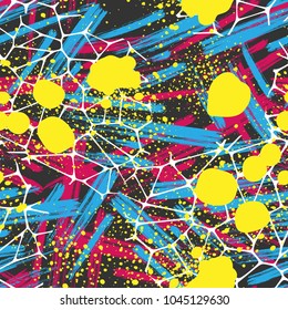 Abstract seamless pattern with grunge urban elements, brush, shabby lines, dots.