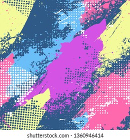 Abstract seamless pattern with grunge urban elements, brush, shabby lines, dots. Textured repeated backdrop.