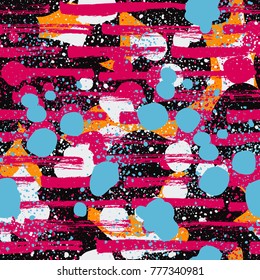 Abstract seamless pattern with grunge urban elements, brush, shabby lines, dots.