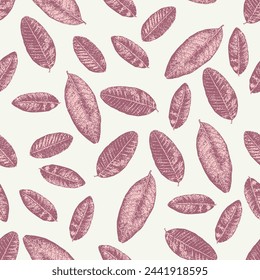 Abstract seamless pattern with  guava leaves. Trendy farmhouse vintage pink leaf textures on beige background.can be used for textile.