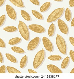Abstract seamless pattern with  guava shadow leaves.simple vintage golden yellow leaf with shadows on white background pattern used for textiles etc..