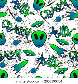 Resumen de patrón sin fisuras para los chicos con extraterrestres, en grunge gris.