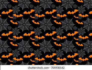 Abstract Seamless Pattern Halloween with bats and spider webs, vector background design.