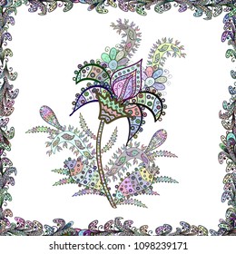 Abstract seamless pattern with hand drawing flowers. Vector illustration. Flowers on white, neutral and green colors.