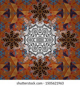 Abstract seamless pattern with hand drawing flowers. Flowers on black, white and orange colors. Vector illustration.