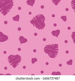 Abstract seamless pattern with hand drawing hearts and dots.