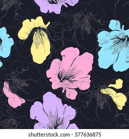 Abstract seamless pattern with hand drawing isolated flowers. Vector illustration.