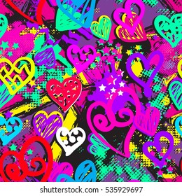 Abstract seamless pattern with Hand drawing  colorful hearts. Girlish repeated  pattern. Valentines day backdrop. Modern girlish backdrop 