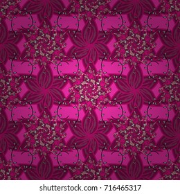 Abstract seamless pattern with hand drawing flowers. Vector illustration. Flowers on magenta, purple and pink colors.