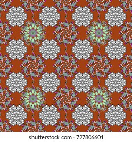 Abstract seamless pattern with hand drawing flowers. Vector illustration. Flowers on brown, white and black colors.