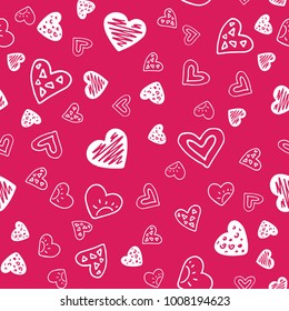 Abstract seamless pattern with hand drawn hearts. Valentines Day illustration. Design for wallpaper, wrapping paper home textile and romantic decorations.