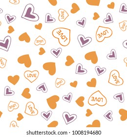 Abstract seamless pattern with hand drawn hearts. Valentines Day illustration. Design for wallpaper, wrapping paper home textile and romantic decorations.