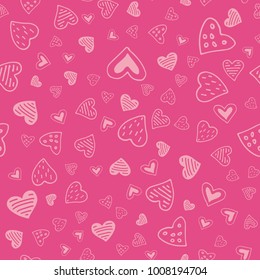Abstract seamless pattern with hand drawn hearts. Valentines Day illustration. Design for wallpaper, wrapping paper home textile and romantic decorations.