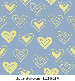 Abstract seamless pattern with hand drawn hearts. Valentines Day illustration. Design for gift wrap ping paper, textile prints and romantic decorations.