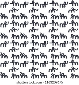 Abstract seamless pattern of hand drawn twisted lines silhouette elephants.  Repeating grunge texture for textile.