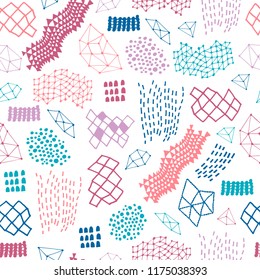 Abstract seamless pattern with hand drawn textures. Vector background.