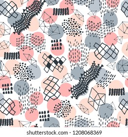 Abstract seamless pattern with hand drawn textures.