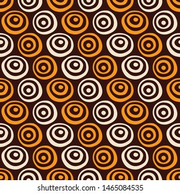 Abstract seamless pattern of hand drawn circles, targets. Round brush strokes. Geometric shapes ornament. Color vector background.