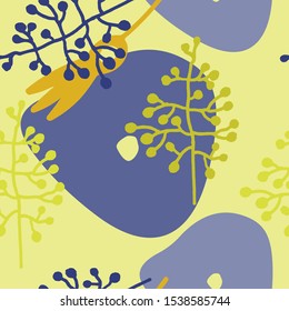 Abstract seamless pattern with hand drawn elements for surface design and other design projects. Floral motifs