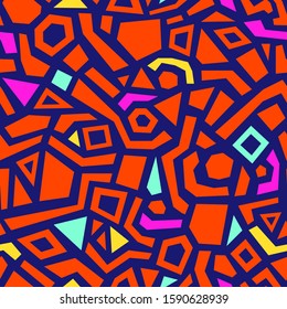 Abstract seamless pattern with hand drawn various shapes. Contemporary geometric background for print, design, fabric. Vector illustration