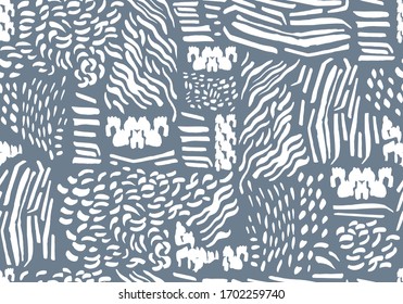 Abstract seamless pattern with hand drawn textures. Vector background.