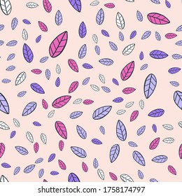 Abstract seamless pattern with hand drawn twigs, plants and plants. Beautiful modern texture with doodle elements.  Multicolored background for your design, backdrops, wrapping, fabric print