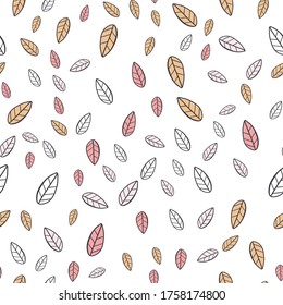 Abstract seamless pattern with hand drawn twigs, plants and plants. Beautiful modern texture with doodle elements.  Multicolored background for your design, backdrops, wrapping, fabric print