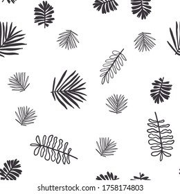 Abstract seamless pattern with hand drawn twigs, plants and plants. Beautiful modern texture with doodle elements.  Monochrome background for your design, backdrops, wrapping, fabric print