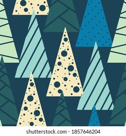 
Abstract seamless pattern with hand drawn Christmas trees. Modern geometric ornament. Cute vector background for card, gift, print, packaging, wrapping paper, wallpaper, textile, flyer, banner, blog.